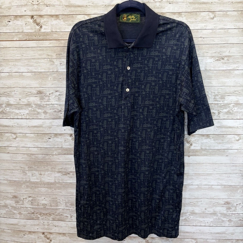 Vtg Bobby Jones Mens XL Golf Polo Shirt Made Italy 100% Cotton Golf Club Print